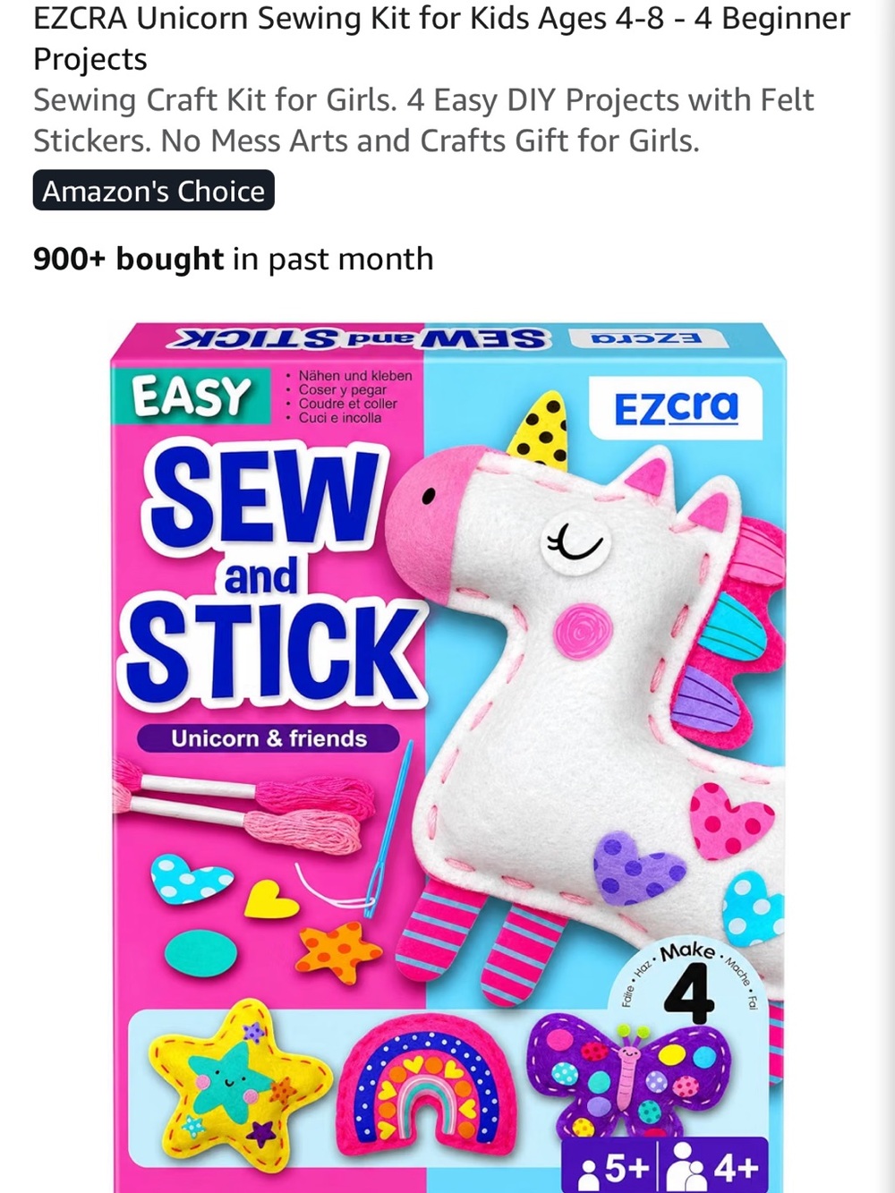 EZCRA Unicorn Sewing Kit
Sewing Craft Kit Arts and Crafts Gift for Girls.
